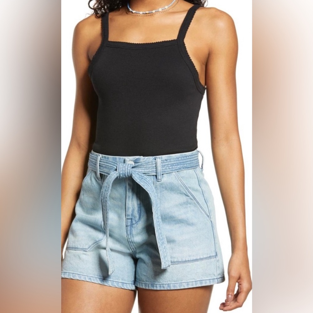 NWT bp. Picot Trim Cotton Blend Rib Bodysuit in Black